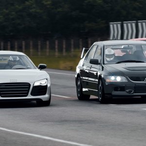 [VR] 500hp Evo 9 FQ-360 vs Supercars: GTR Nismo, R8 V10, 911 Turbo. Highlands